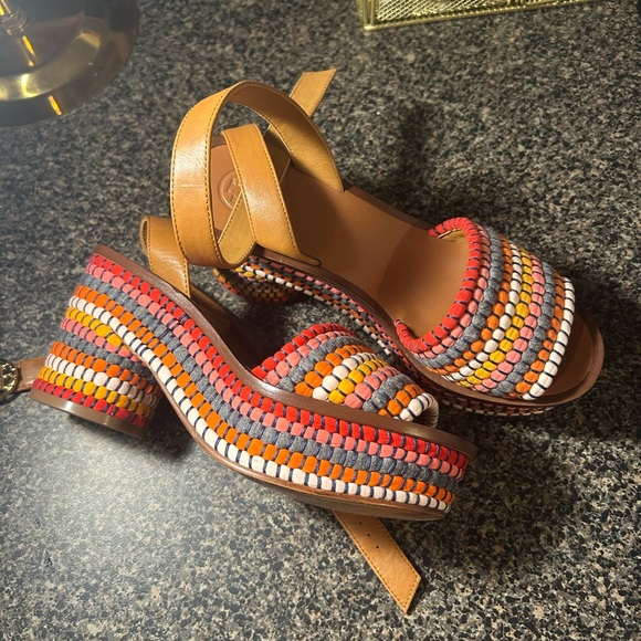 Tory Burch Multicolor Woven Platform Sandals - Picture 2 of 5
